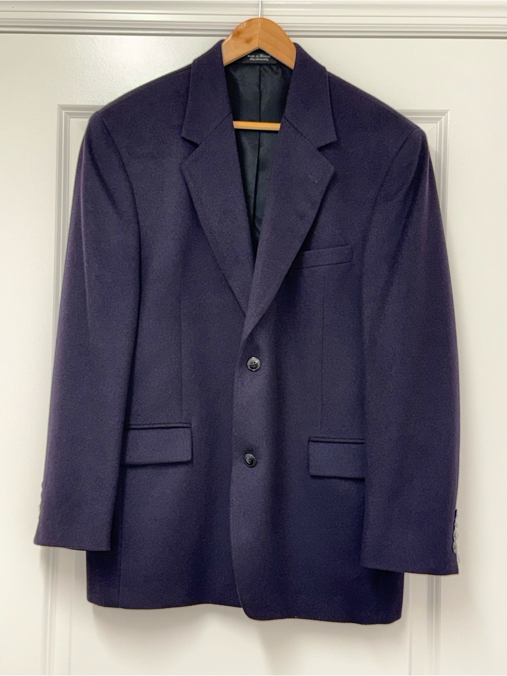 Andrew Fezza Luxury Blazer Mens 44R Sports Coat 2 Button 100% Cashmere Navy Blue